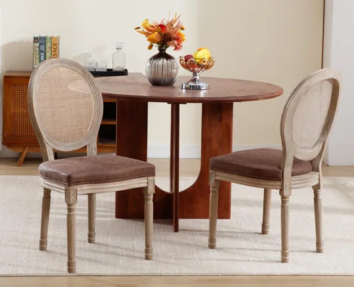 Miniatura 28 de chairus Juego de 2 Sillas de Comedor Estilo Granja Sillas de Comedor de Casa de Campo Francés Sillas Tapizadas de Tela Vintage con Respaldo Redondo