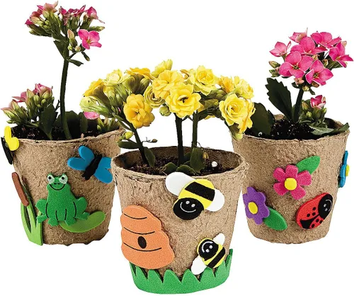 Fun Express Kit de manualidades para macetas de jardín, actividad de pintura de primavera para niños, divertido proyecto de arte para el hogar y el