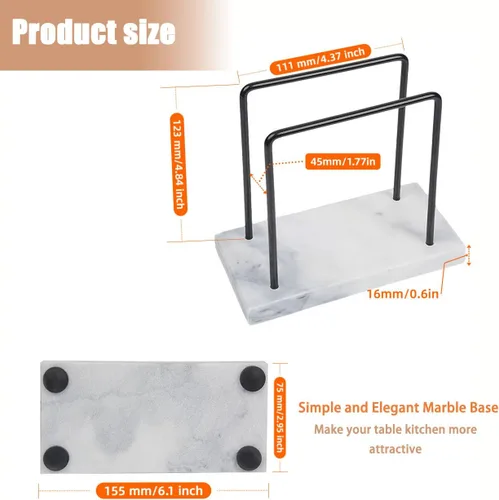 Miniatura 3 de Servilletero de mármol, almacenamiento de servilletas de metal negro, moderno servilletero vertical para mesa, servilleteros de cóctel para comedor