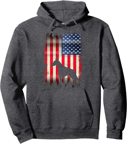 Miniatura 5 de Sudadera con capucha y divertida bandera de Estados Unidos de Doberman, Negro