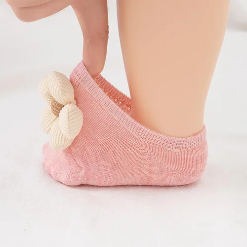 Miniatura 3 de VWU Calcetines para bebé con agarres, para bebés, niñas y niños, corte bajo, antideslizantes, de algodón, lindas, flores, 0-24 meses