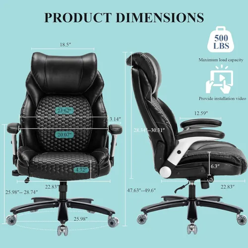 Miniatura 2 de Silla de oficina grande y alta, capacidad ejecutiva de 500 libras, silla de escritorio ergonómica de cuero con reposacabezas ajustable, soporte