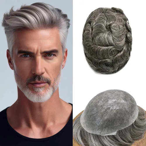 Miniatura 28 de Hombres Toupee Hair Thin Skin Men Human Hair Piece Men Toupee Cabello humano V-loop de aspecto natural Toupee Hombres Hairpiece Men Hair System