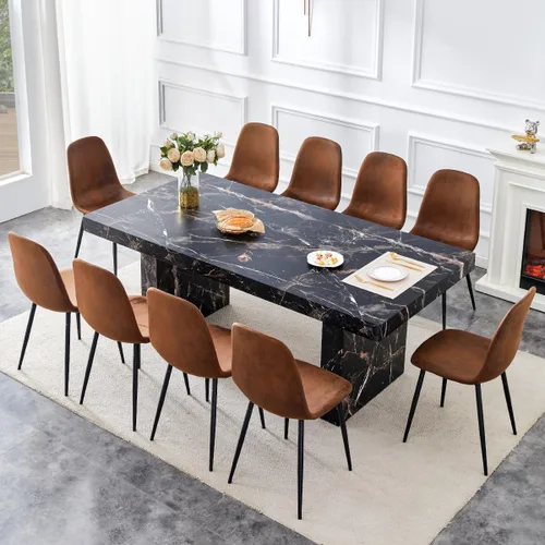 Miniatura 24 de gopop Rustic Modern 79" Rectangular Dining Table, Solid Wood Farmhouse Kitchen Table with Sturdy Legs, Wooden Dining Room Table for 6–10 People