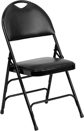 Miniatura 19 de Flash Furniture HERCULES Series Ultra Premium Triple Braced Black Vinyl Metal Silla plegable con asa fácil de transportar Marco negro de vinilo.