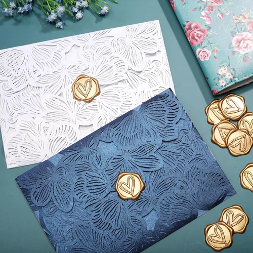Miniatura 6 de Yoption Calcomanías de Sello de Cera de Corazón, Paquete de 50 Calcomanías Autoadhesivas de Oro Antiguo para Sello de Sobre para Boda, Fiesta