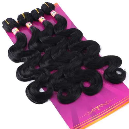 Miniatura 3 de Extensiones de cabello sintético ondulado de tejido rápido, extensiones de cabello sintético de color negro para mujeres (1B# 16181820 pulgadas)