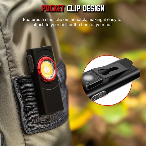 Miniatura 7 de Linterna EDC recargable Hopedone, linterna LED mini de 700 lúmenes con 8 modos, fuentes de luz duales, linterna magnética con clip, impermeable