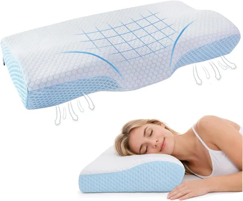 DR.DREAM Almohada de espuma viscoelástica – Almohada cervical ergonómica de contorno para soporte del cuello, almohada de cama transpirable