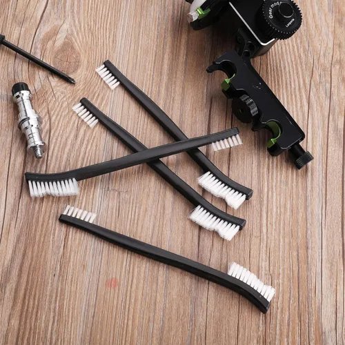 Miniatura 7 de Abeillo Cepillos de limpieza de nailon de doble extremo, juego de 9, blanco y negro, asas de plástico, ideales para todo tipo de objetos pequeños