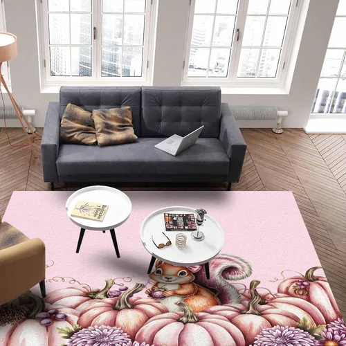 Miniatura 5 de Rugs for Bedroom Living Room Office Kitchen, Fall Thanksgiving Pink Pumpkin Watercolor Flower Plaid Soft Carpet Washable Area Rugs, Indoor 2x3 Feet