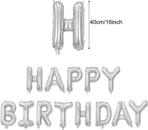 Miniatura 4 de ZERODECO Decoraciones de fiesta de cumpleaños plateadas: globos de aluminio de feliz cumpleaños, mantel, cortinas, bandera de pastel, formas