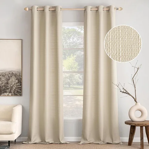 Miniatura 13 de MIULEE Cortinas texturizadas de lino sintético marrón natural de 84 pulgadas de largo, juego de 2 paneles para sala de estar y dormitorio, tejido