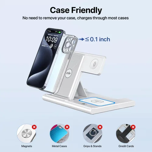 Miniatura 5 de Estación de carga rápida 3 en 1, soporte de cargador inalámbrico plegable de viaje para iPhone 15, 14, 13, 12, 11/Pro/Max/Plus, X, XR, XS/Max, SE