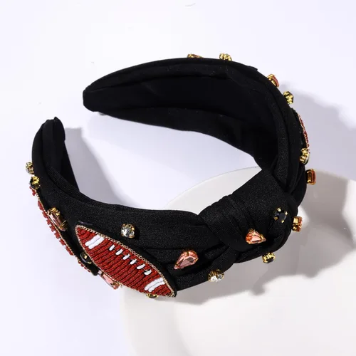 Miniatura 4 de Diademas anudadas de fútbol para mujer, diadema deportiva para el día del juego, diadema de cristal perlado con nudo superior ancho, accesorios