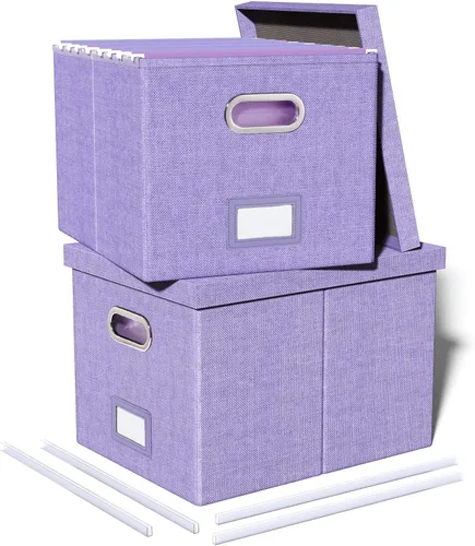 Miniatura 53 de Organizador de archivos en paquete de 2, caja archivadora portátil con tapa, compatible con carpetas tamaño carta/legal, organizador de documentos