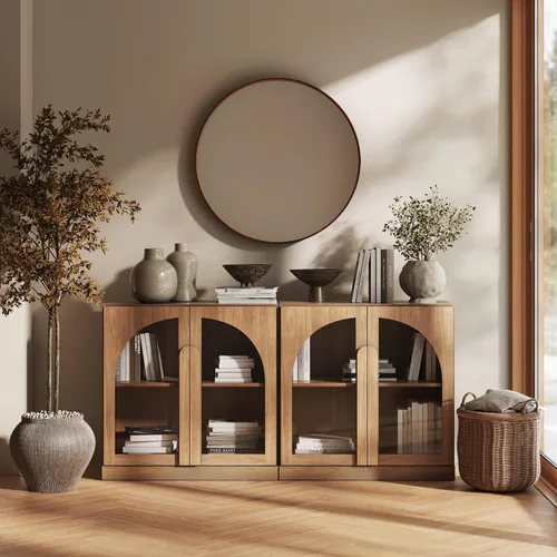 Miniatura 62 de BELLEZE Aparador Modular Acanalado Buffet con Almacenamiento, Mesa Consola Moderna de Mediados de Siglo con Puertas Arqueadas Simétricas, Elegante