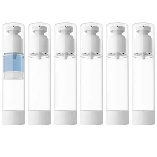 Miniatura 8 de LONGWAY Botella de bomba de crema cosmética transparente sin aire de 1 oz, dispensador de tamaño de viaje, recipientes recargables/fundación botella