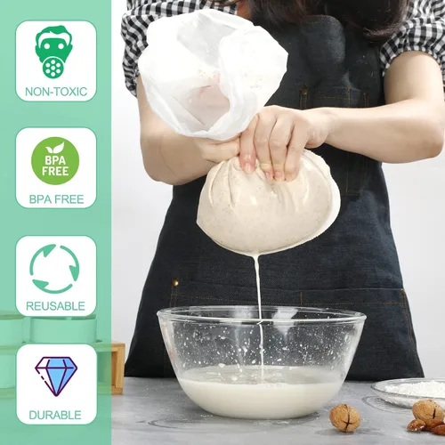 Miniatura 2 de Paquete de 3 bolsas de leche de nuez de 14 x 14 pulgadas, extra grandes, reutilizables, coladores de alimentos, bolsas de nueces para colar leche