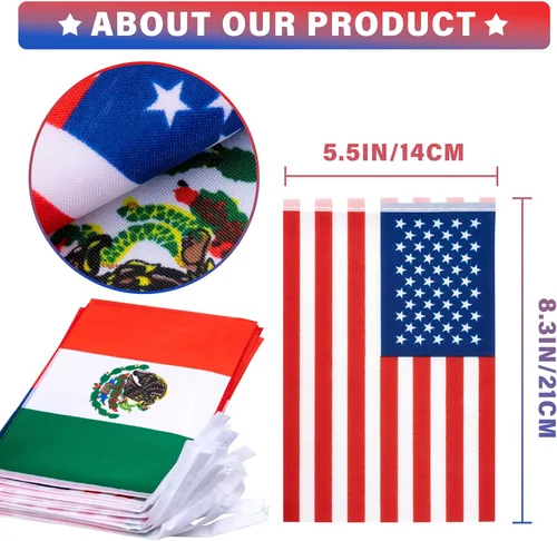 Miniatura 3 de Banderín de bandera de amistad estadounidense y mexicana, mini banderas de Estados Unidos México, decoración nacional de país para escuela, fiesta