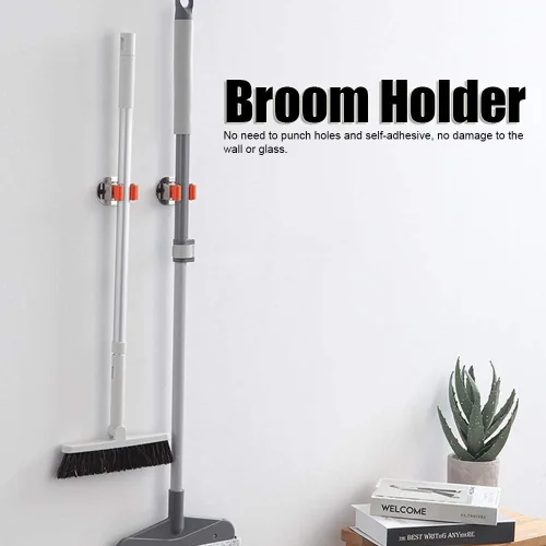 Miniatura 5 de Soporte para escoba de fregona, organizador de almacenamiento montado en la pared de acero inoxidable, colgador de herramientas resistente, estante