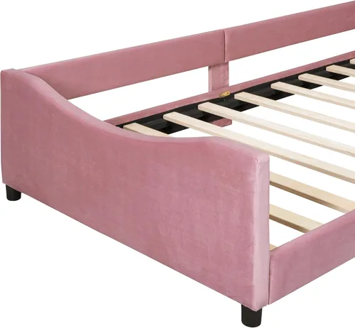 Miniatura 4 de Sofá cama de terciopelo de tamaño individual con cabecera en forma de oreja de conejo, marcos de cama de plataforma individual para niños y niñas