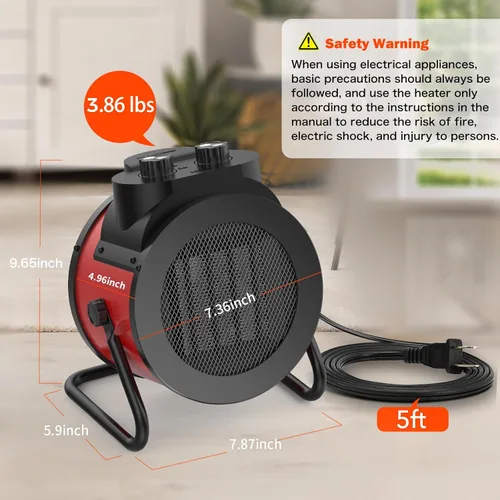 Miniatura 4 de Elevoke Calentadores de espacio para uso en interiores, calentador eléctrico PTC de 1500 W con ángulo ajustable de 90°, calor de seguridad rápido