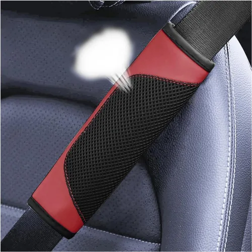 Miniatura 10 de BESULEN - Juego de 2 almohadillas para cinturón de seguridad de auto, protector de correa de hombro de malla de cuero universal, almohadilla de Rojo