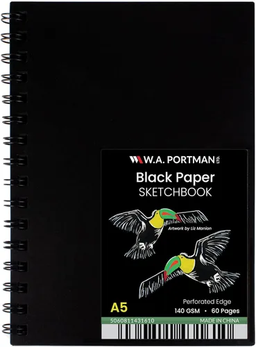 Miniatura 9 de WA Portman - Cuaderno de bocetos de papel negro A4 (8.3" x 11.7"), papel negro para marcadores de 140 GSM sin ácidos, 60 páginas (30 hojas), diario