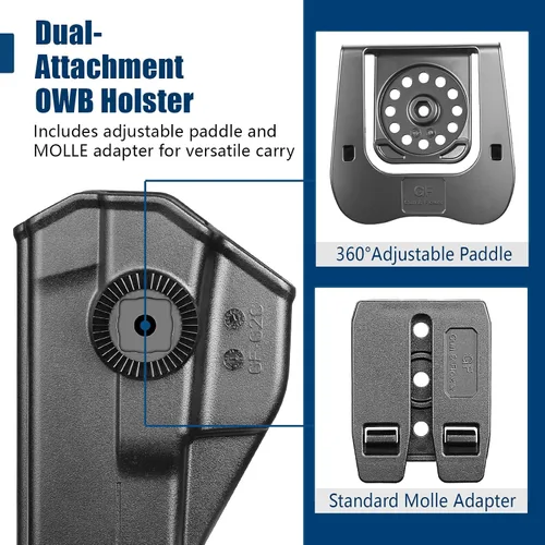 Miniatura 7 de GUN & FLOWER Paddle OWB Holster for Glock 17/19, Taurus G2C/G3C, 1911 5" No Rail, with Molle Adapter, Index Finger Release, 360° Adjustable Paddle