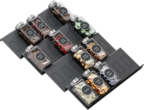 Miniatura 15 de Famhap Organizador de cajones de especias, paquete de 6 organizadores de condimentos ampliables de 11.6 a 23.2 pulgadas, bandeja de condimentos