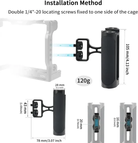 Miniatura 4 de Foto4easy - Mango lateral universal para cámara, mango lateral ajustable hacia arriba y hacia abajo para jaula de cámara DSLR, orificio de tornillo