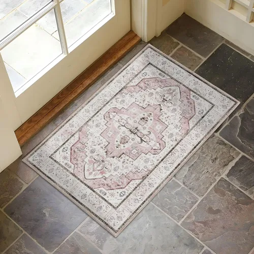 Miniatura 16 de DECOMALL Alfombra lavable de 2 pies 6 x 9 pies, alfombra para pasillo con respaldo de goma, antideslizante para cocina Rojo rosa