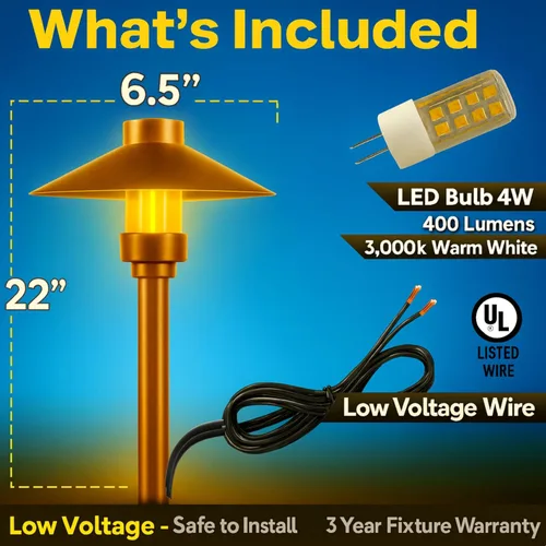 Miniatura 4 de Luz LED Pathway 126 para paisaje (paquete de 4) 12 V, cobre sólido, bajo voltaje, 4 W, G4, bombilla LED incluida para exteriores, hongos, seguridad