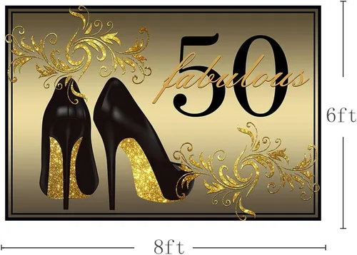 Miniatura 3 de Fondo dorado para fotos de 50 tacones altos Champagne Woman 50th Happy Birthday Party Banner para fotografía de 8 x 6 pies