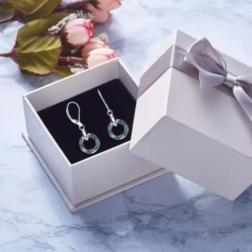 Miniatura 5 de 925 Sterling Silver Circle Earrings with Austria Crystal Leverback Dangle Earrings Hypoallergenic Jewelry for Women Mom