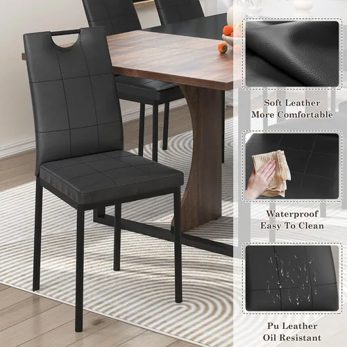 Miniatura 5 de chartustriable Juego de mesa de comedor de 7 piezas para 4, 5, 6 personas, mesa de cocina grande de madera larga de 71 pulgadas con 6 sillas