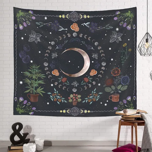 Miniatura 2 de LINICE Tapiz de plantas, tapiz de fase lunar de la naturaleza para colgar en la pared, tapiz bohemio de mandala estético para decoración