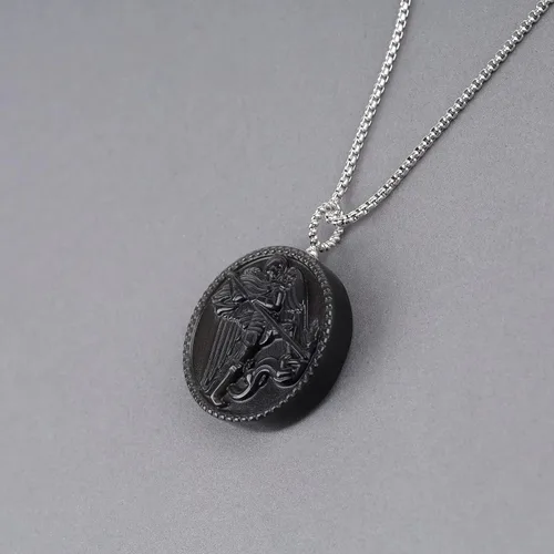 Miniatura 5 de COAI Collar de obsidiana de San Miguel de joyería religiosa
