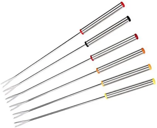 STOBAZA 6 tenedores de fondue de acero inoxidable de 9.4 pulgadas, palitos de fondue de queso, utensilios de cocina, tenedores de alimentos con asas