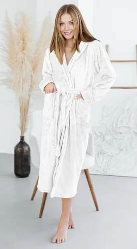Miniatura 7 de NY Threads - Bata de baño de vellón para mujer con cuello tipo chal, bata larga y suave