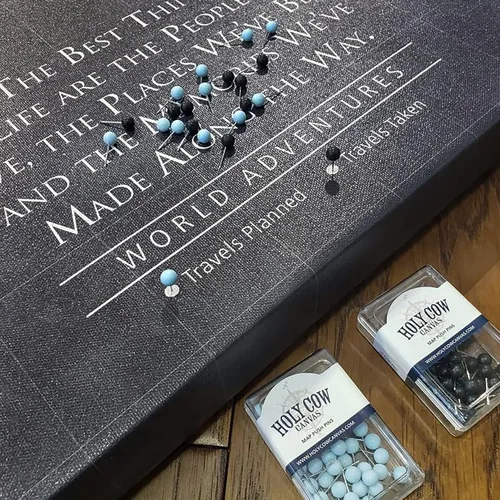 Miniatura 3 de HolyCowCanvas Personalizado Mapa Mundial con Alfileres Gris en Lienzo, 3 Tamaños, Marca Viajes, Tablero de Mapa Mundial con Alfileres, Mejor Regalo