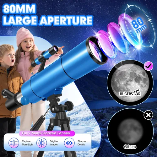 Miniatura 2 de Telescopio para adultos y niños, apertura de 80 mm, 500 mm (20X-150X) Telescopio refractor profesional para principiantes de astronomía, telescopios