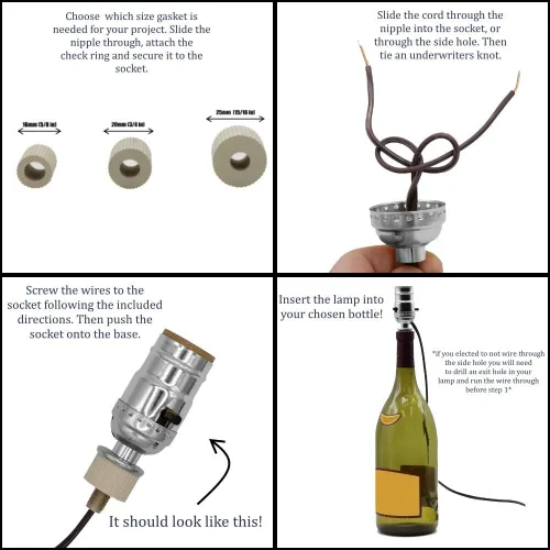 Miniatura 5 de Kit de lámpara Creative Hobbies para botellas de licor, botellas de vino - Incluye todos los adaptadores, enchufe, cable y arpa (negro)