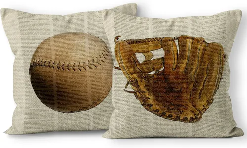 Juego de 2 fundas de almohada de lino con guantes de béisbol vintage, 18 x 18 pulgadas, decoración de béisbol, regalo para jugador, amante, papá,