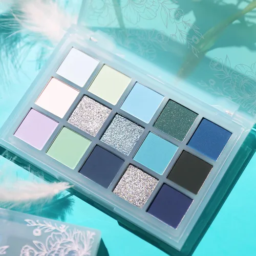 Miniatura 6 de UCANBE Paleta de sombras de ojos de 15 colores – Kit de maquillaje para ojos con brillo mate, purpurina metálica, tonos frescos en blanco, azul