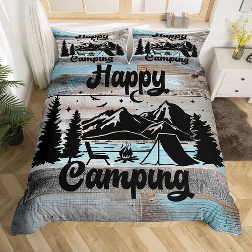 Miniatura 41 de Juego de funda de edredón con reglas de campamento, tamaño Queen para niños, funda de edredón rústica para campamento (sin edredón), funda de Multi