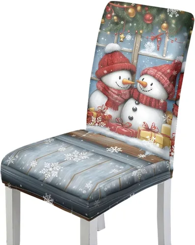 Miniatura 52 de Rnyleeg Fundas de silla de Navidad para sala de estar, diseño de muñeco de nieve azul, estampado de pájaros, fundas para sillas de comedor, 1