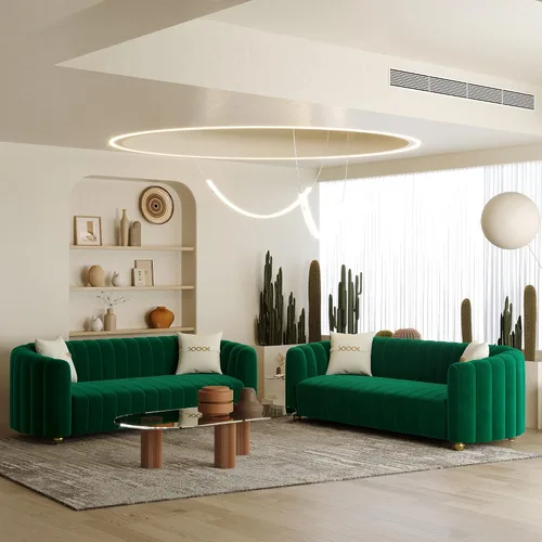 Miniatura 10 de Sofá de terciopelo negro de 83 pulgadas, sofá moderno de mediados de siglo para 3 personas Chesterfield copetudo de terciopelo con 2 almohadas