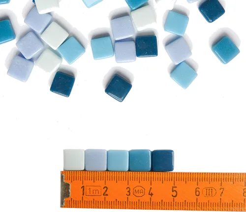 Miniatura 5 de MOSAIKO Blue Mix - Azulejos de vidrio de mosaico para manualidades, piezas cuadradas manchadas de alta calidad de 0.4 in x 0.4 in (3/8 pulgadas)